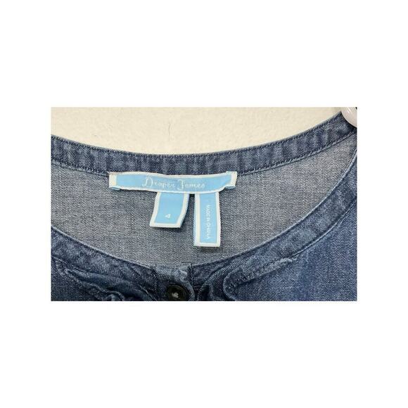 Draper James Chambray Ruffle Denim Shift Dress Jean 4 Small 100% Cotton - Picture 6 of 7